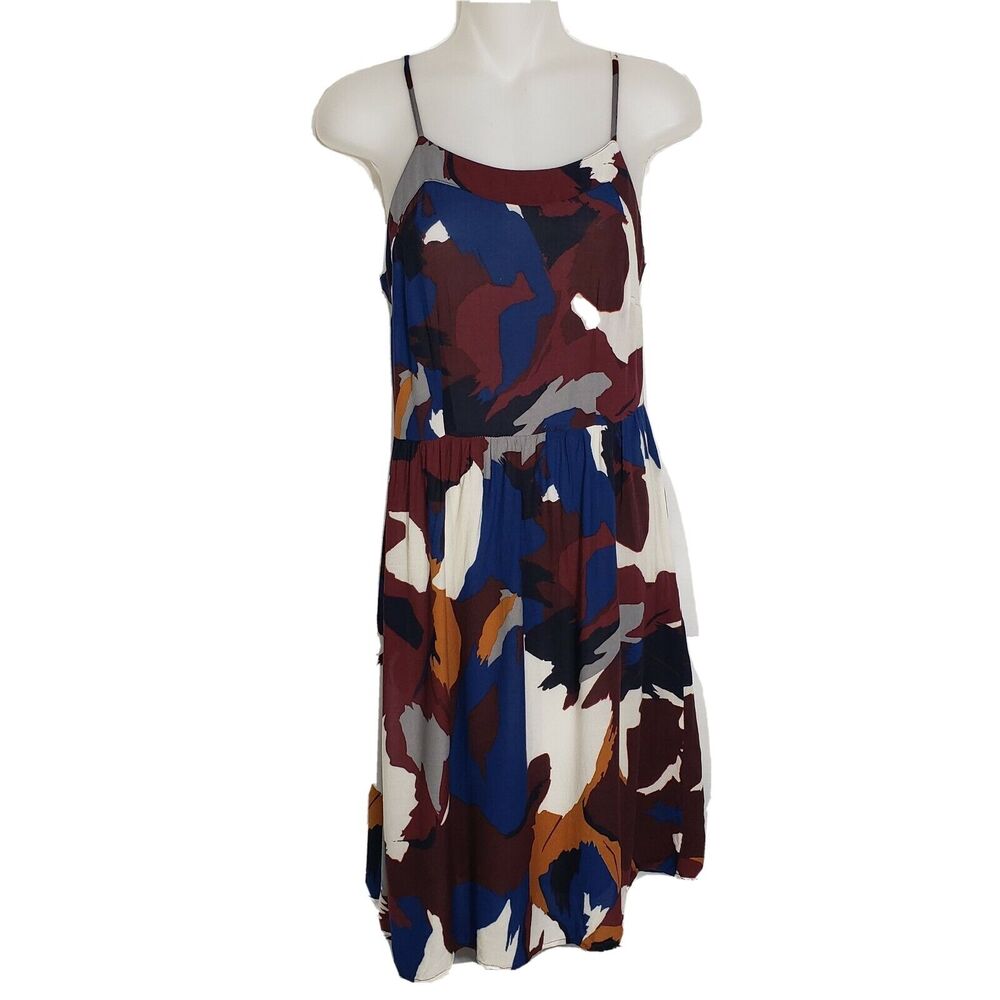 Ann Taylor LOFT Sz 2P Painterly Floral Midi Dress Abstract Multicolor A Line